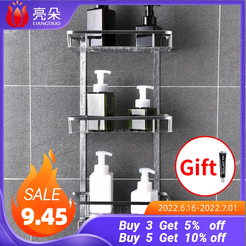 

Bathroom Shelf Organizer Space Aluminum Kitchen Khelf Storage No Punching Shower Wall Shelves Caddy Waterproof Shampoo Holder