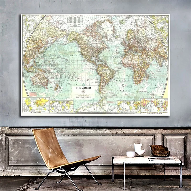 

Карта мира в 1957 году 90*60 см, плакат без рамки, винтажная Картина на холсте, Настенная картина, школьные принадлежности, украшение для гостино...