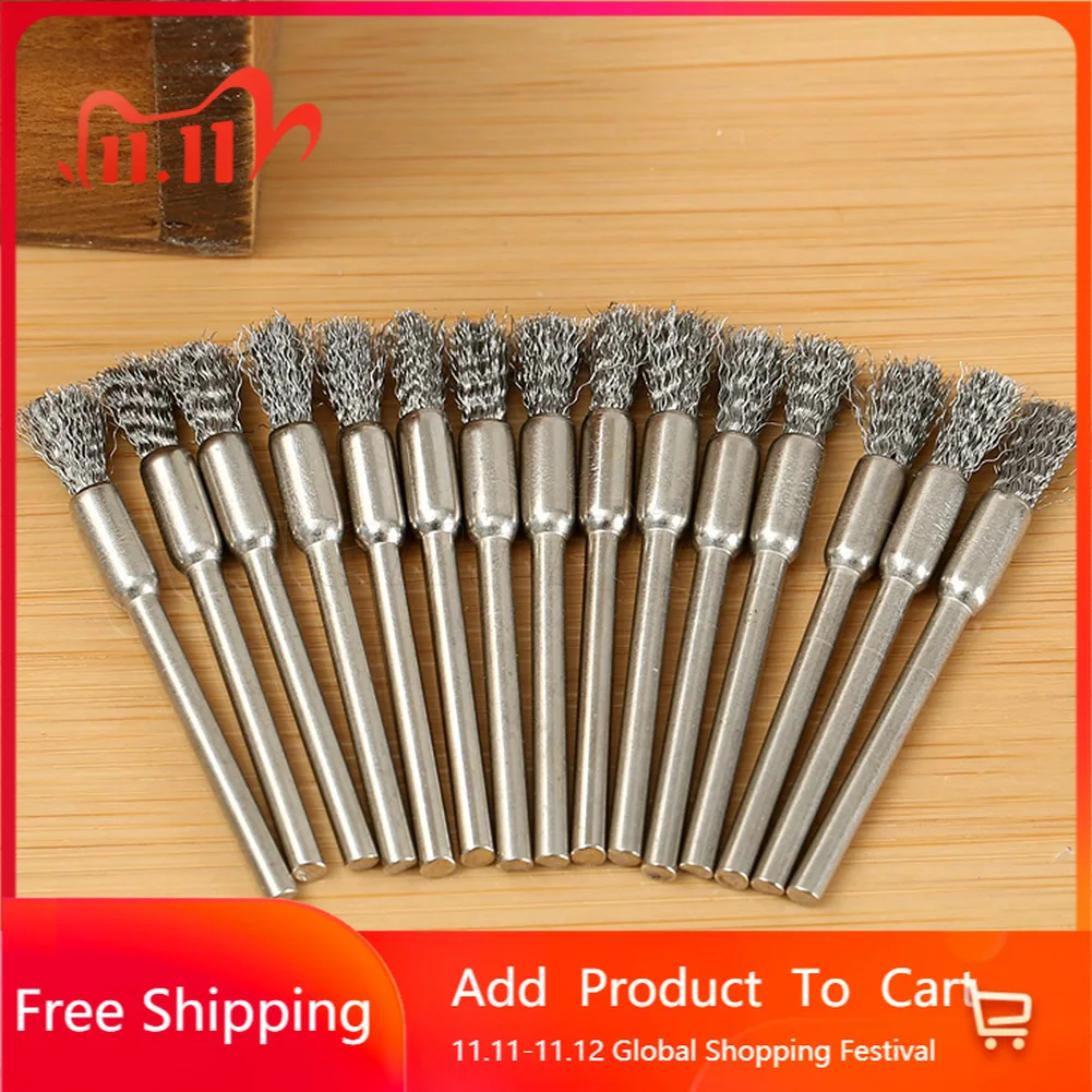 

15 Pcs Wire Brush Remove Rust Polishing Brush Stainless Steel 5mm W/ Handle For Mold Grinder Electric Rotary Drill Accessories