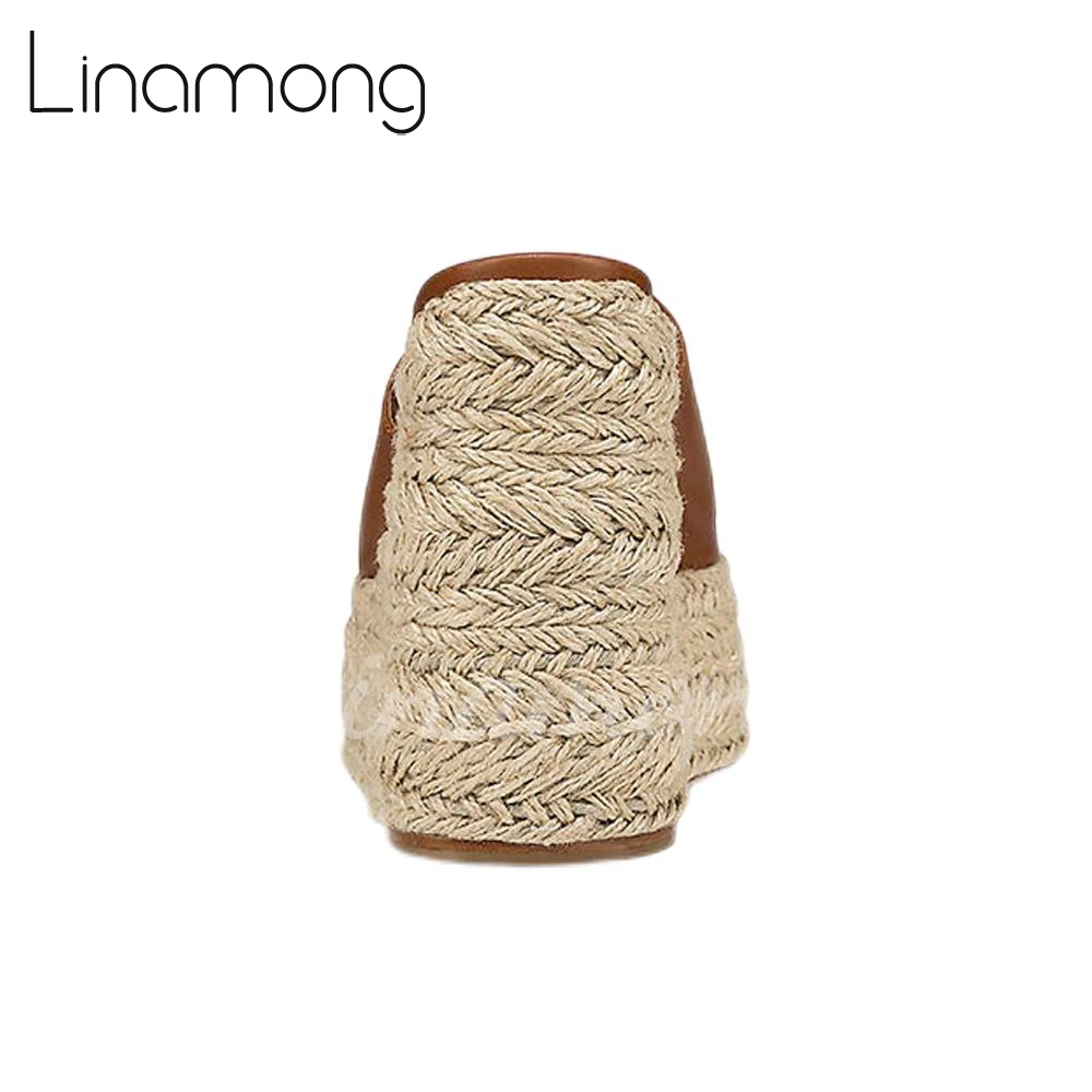 Solid Color Leather Espadrilles Slippers Peep Toe Slip On Summer Shoes for Women Black Brown Leather Concise Platform Sandals