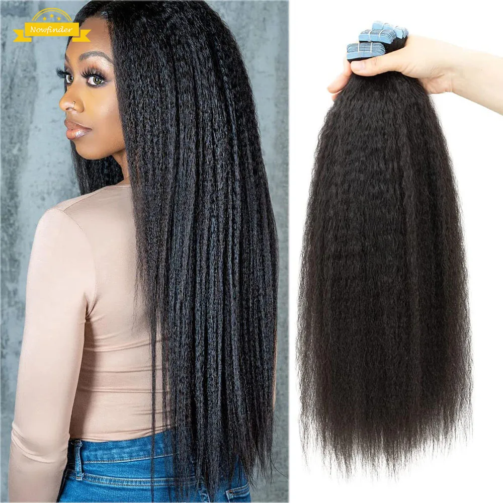 Kinky Straight Tape In Hair Extensions Human Hair Skin Weft Tape In Extensions For Black Women 80g/set Per Pack Glue In Hair