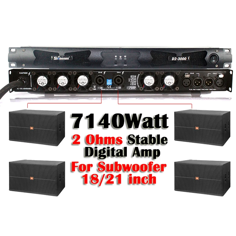 

Hot selling Sinbosen 1U class d power amplifier D2-3000 2 channels 70000w high Power professional audio subwoofer amplifier