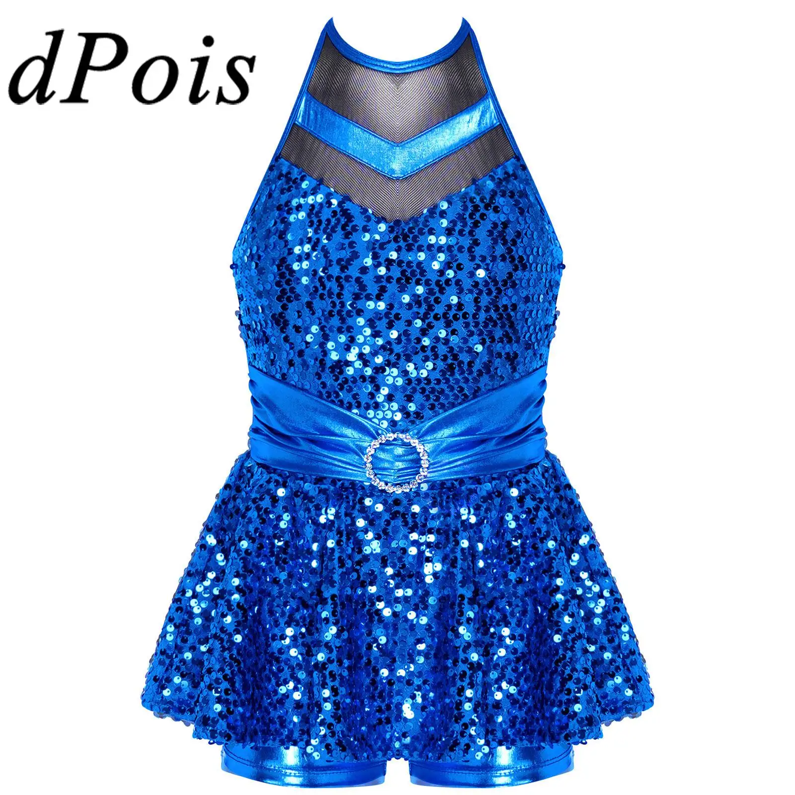 

Kids Girls Shiny Sequins Shorty Unitard Dress Gymnastics Leotard for Girls Rave Rumba Latin Dancing Modern Jazz Dance Costume