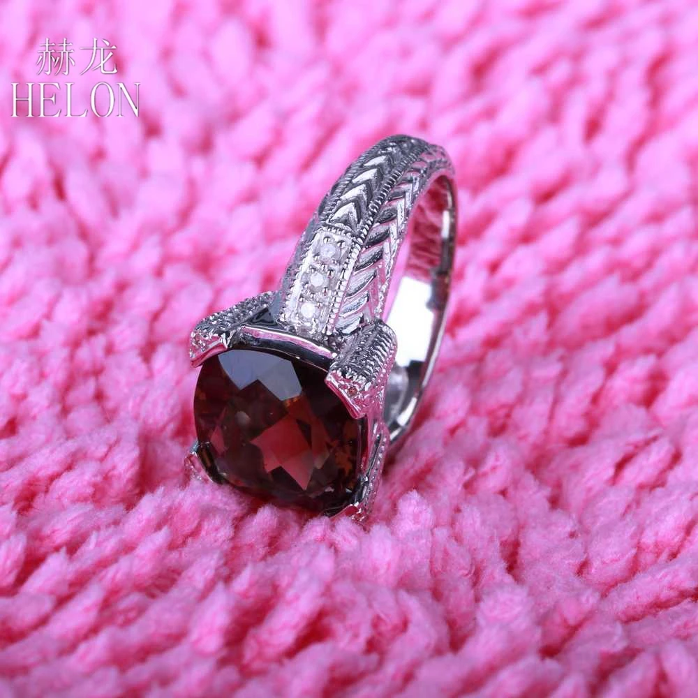 HELON Серебряное кольцо с безупречным 12мм подушечкой из дымчатого кварца и бриллиантовым вставками в старинном филигранном стиле, классическое изысканное ювелирное изделие на основе серебра 925.
