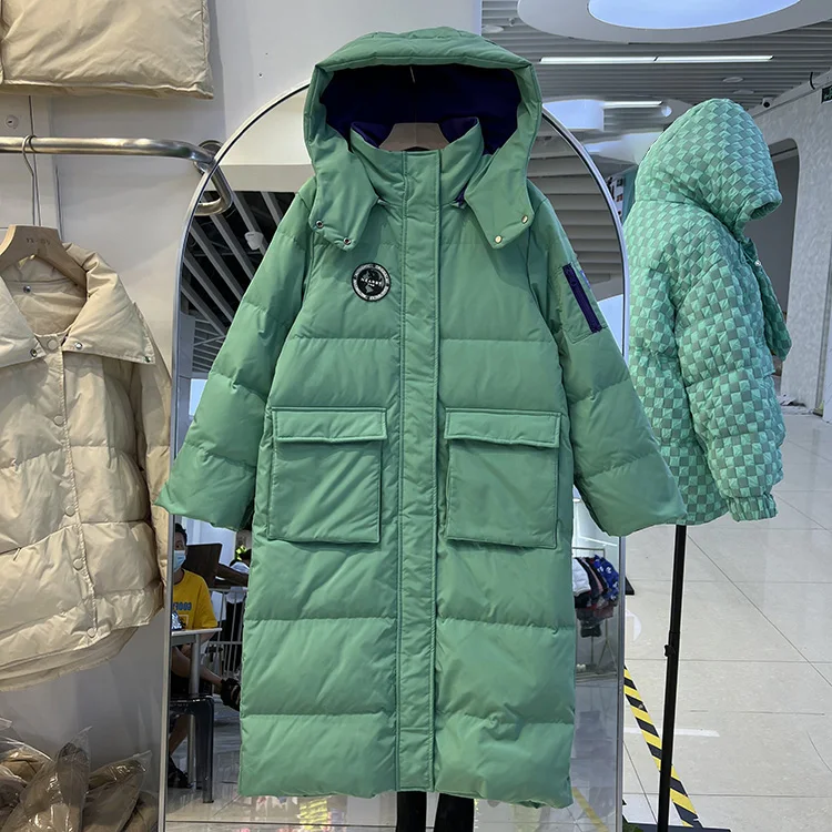 

Женский длинный пуховик 2022 Корейская Новая мода Паркер с капюшоном с длинным рукавом Однотонная теплая куртка зимнее пальто F539