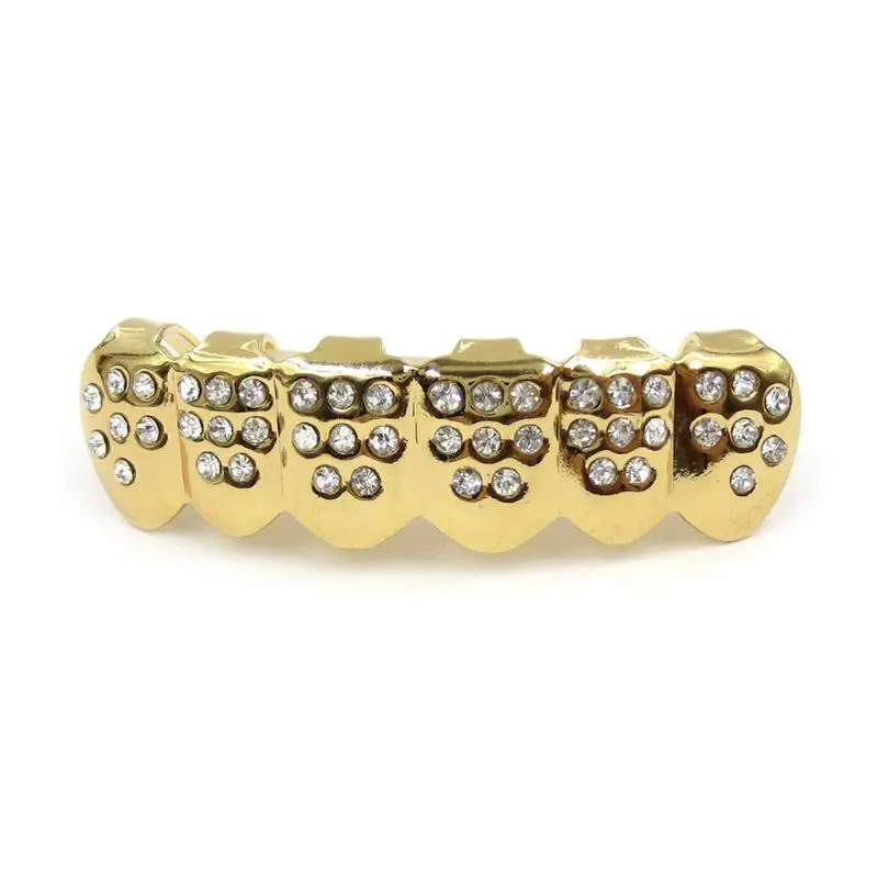 Plated Gold/Silver Teeth Braces w/Diamond Hip Hop Poker Top & Bottom Face Grills L21E