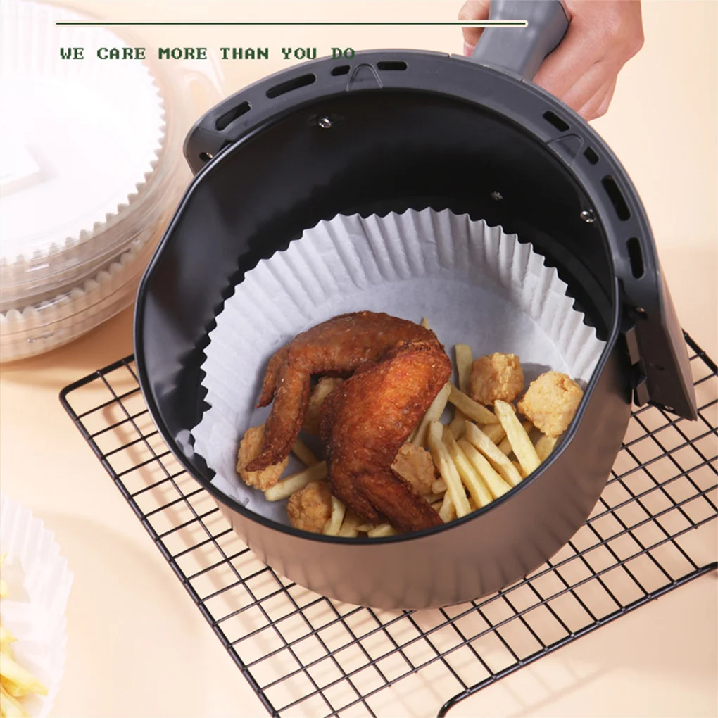 

50pcs Air Fryer Disposable Paper Liner Non-Stick Mat Steamer Round Paper Baking Mats Kitchen AirFryer Baking Accessories