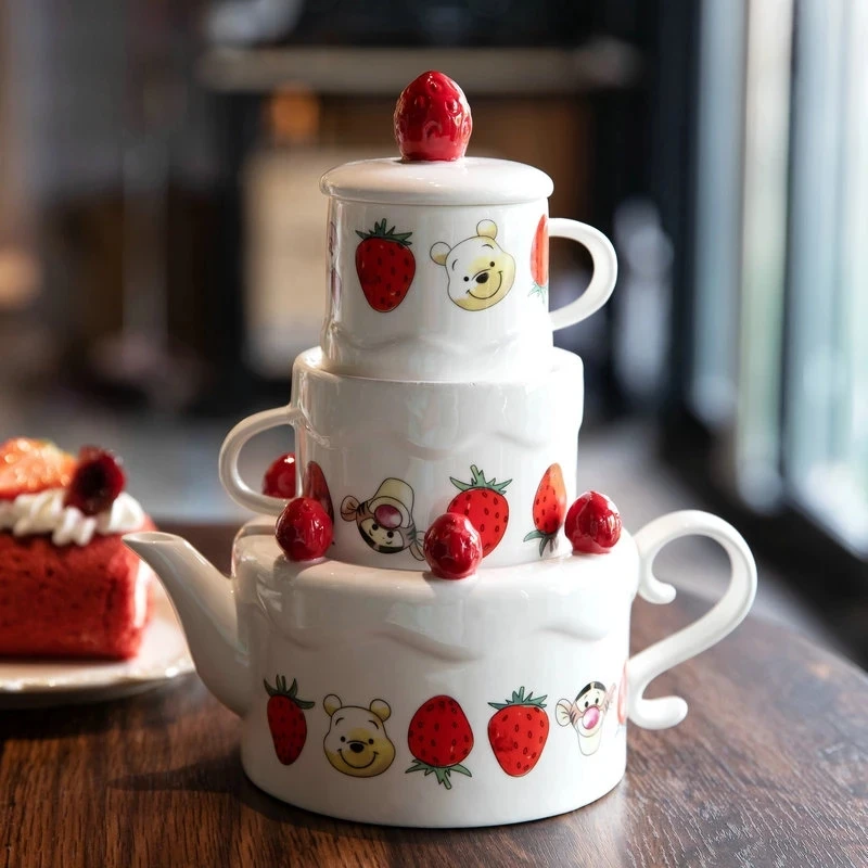 

Cute Cartoon Teapot Set Strawberry Three-Piece Tea Set Teapot Mug sugar bowl afternoon tea set girl's birthday gift Xmas tea set