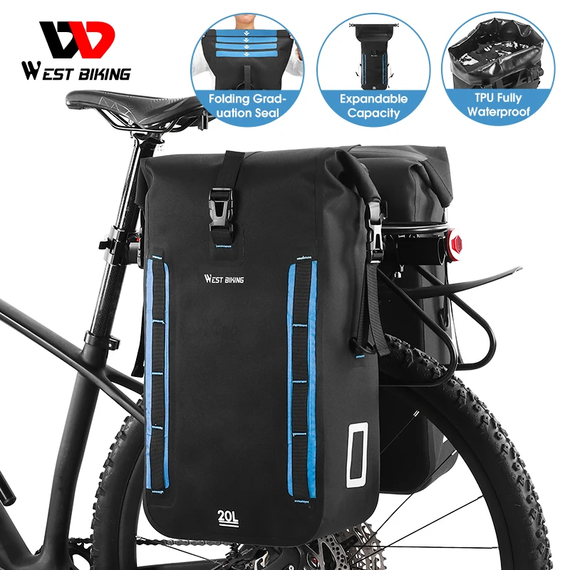 

WEST BIKING Fully Waterproof TPU Bicycle Bag Foldable Expandable 15-20L Pannier Bike Rear Carrier Bag MTB Accessories Hand Bags