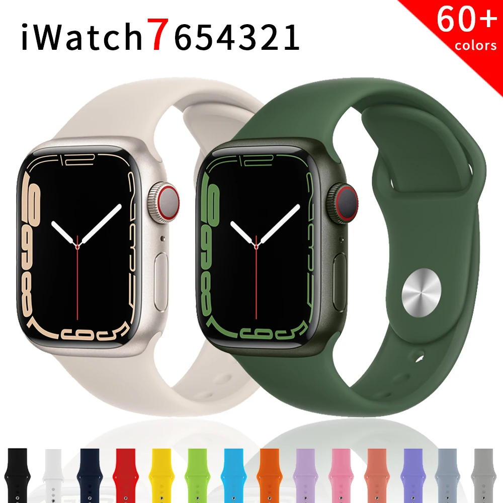

Ремешок спортивный из мягкого силикона для Apple Watch SE 7 Series 44 мм 40 мм, резиновый браслет для смарт-часов iWatch 654321 42 мм 38 мм