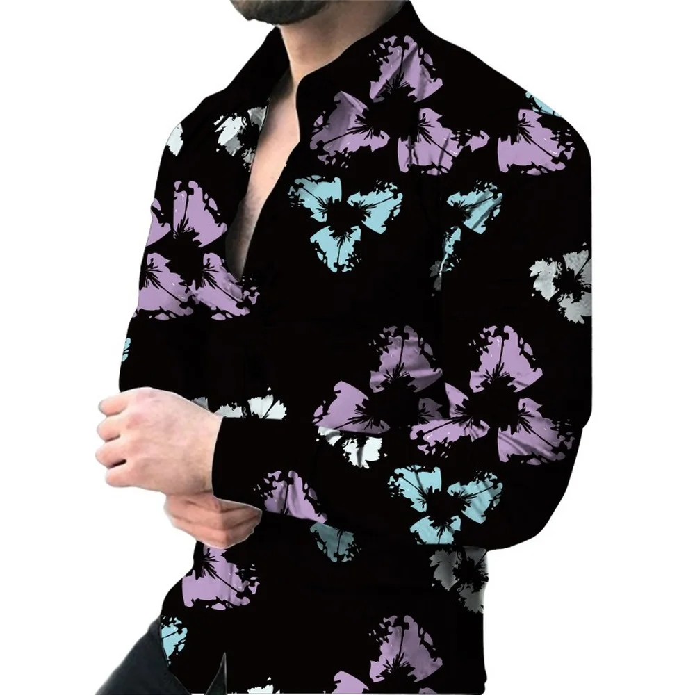 Men's Personality 3D Printing Long Sleeve Shirts Large Size Fashion Casual Shirts