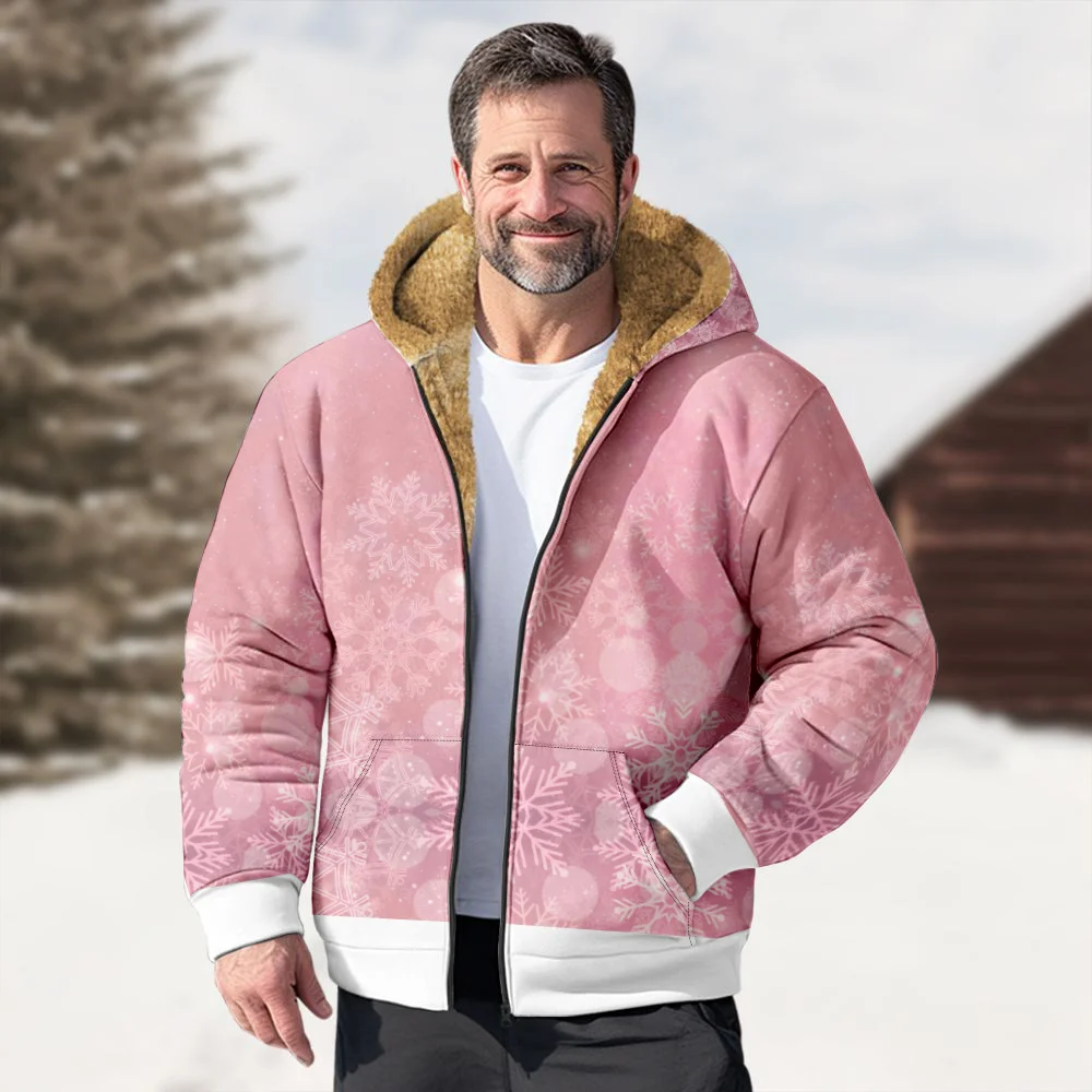 Мужские зимние куртки пальто розовая хлопковая одежда с принтом снежинок