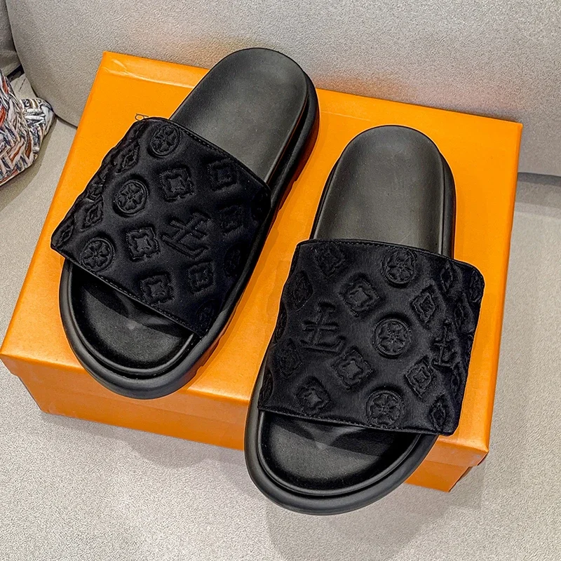 Шлепанцы женские на плоской подошве брендовые сандалии платформе тапки с