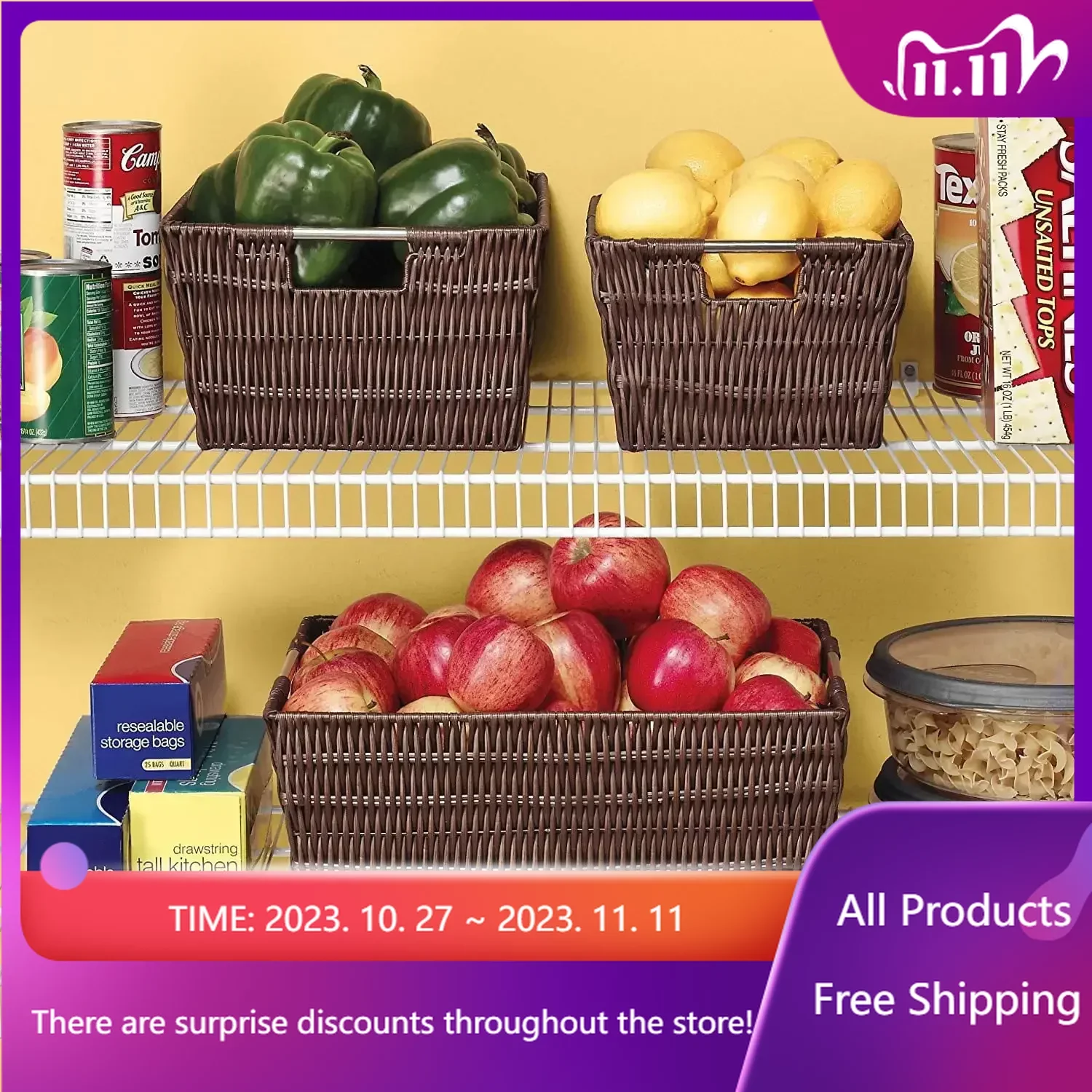 

Rattique Storage Tote Basket -13 X 15 X 9.8 Basket Storage Picnic Basket Storage Organizer Fast Transportation