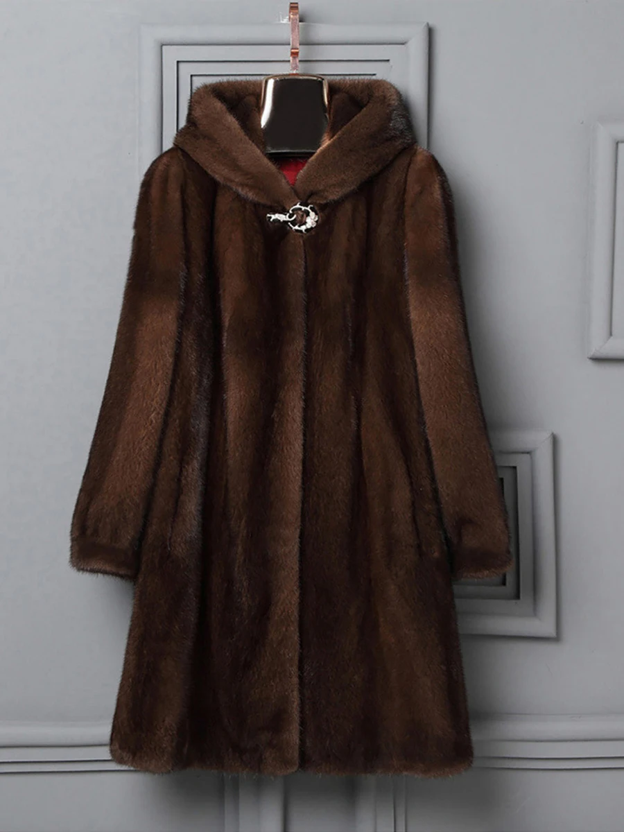 Mink Fur 2022 New Fashion Winter Imitation Mink Coat Women's Long Mink Hooded Faux Fur Warm Outwear