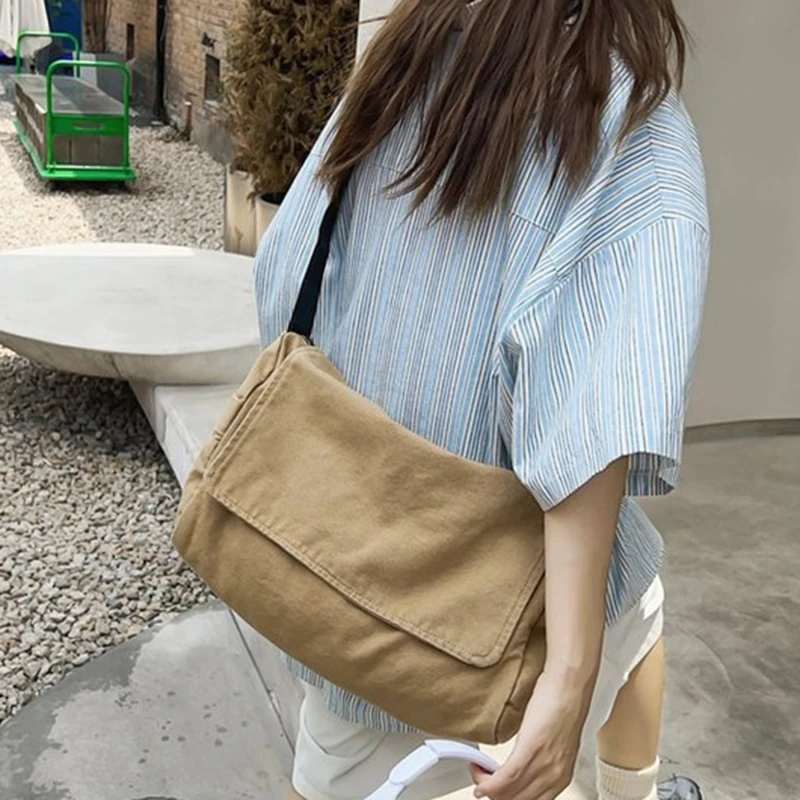 

Women Canvas Fabric Soft Shoulder Bag Student Leisure Medium Size School Book Laptop Female Messenger Bags For Ladies 2023