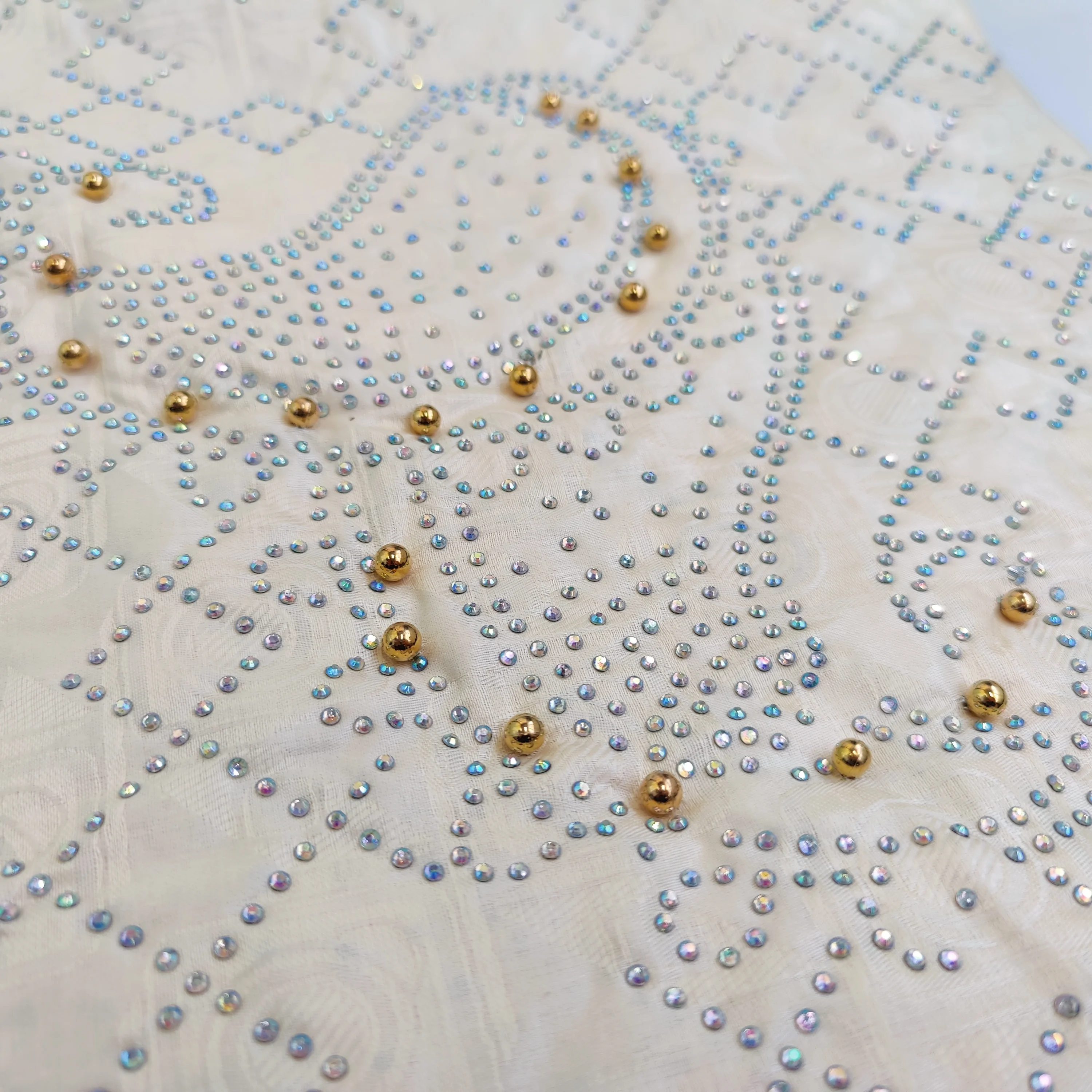 Новинка 2024 базин богатый с полными камнями и бусинами бежевый Африканский