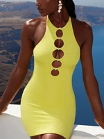 womens summer dresses hollow out bodycon dress mini y2k fashion party solid color o neck sleeveless sexy dress female clothing