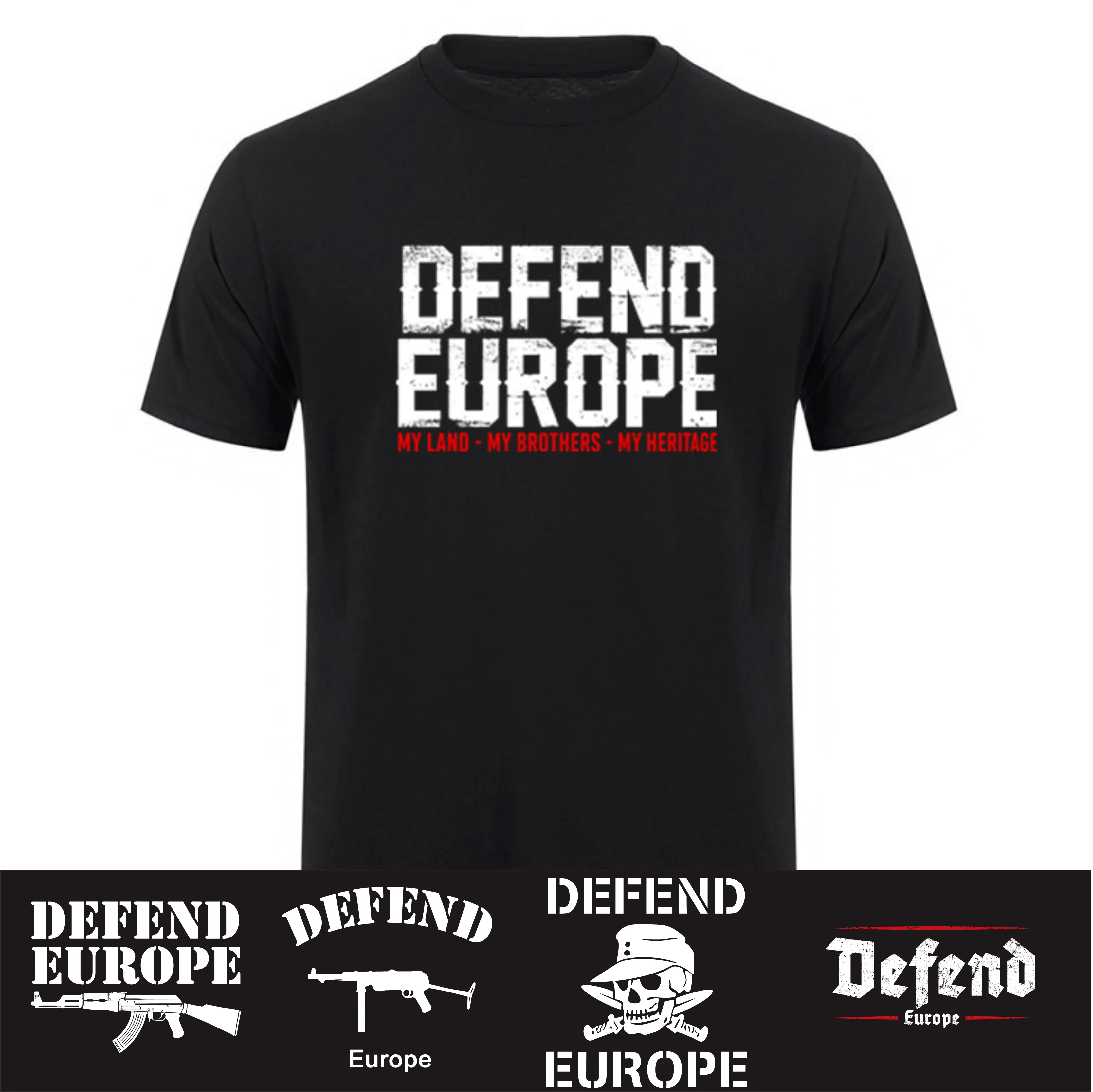 Фото Футболки Defend Europe с крутым дизайном, унисекс, хлопковые, с короткими рукавами, уличная одежда, топы, футболка HJ-091 №1