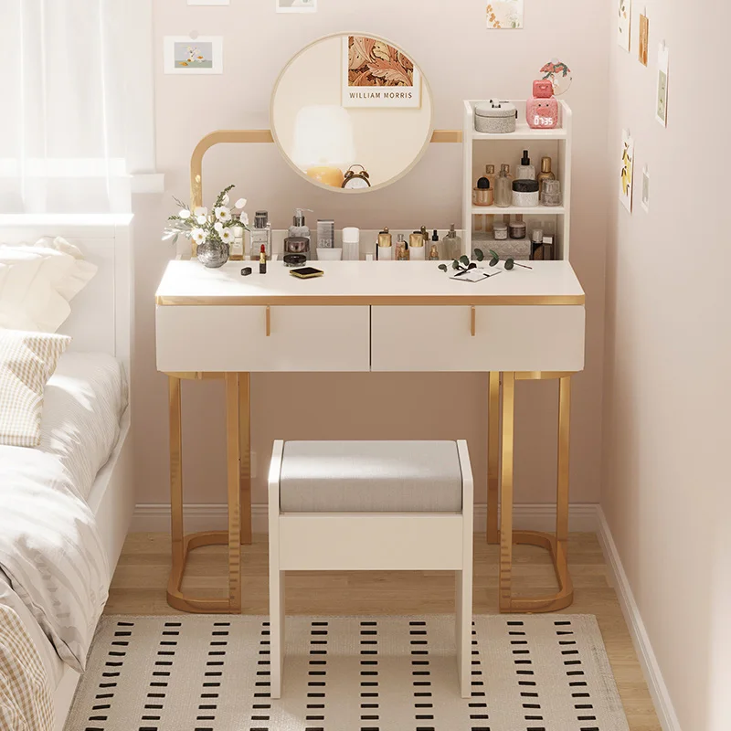 

Nordic Fashion Dressing Table White Bedroom Comfortable Lacquer Dresser Near Bed Stool Schminktisch Decoration Accessories