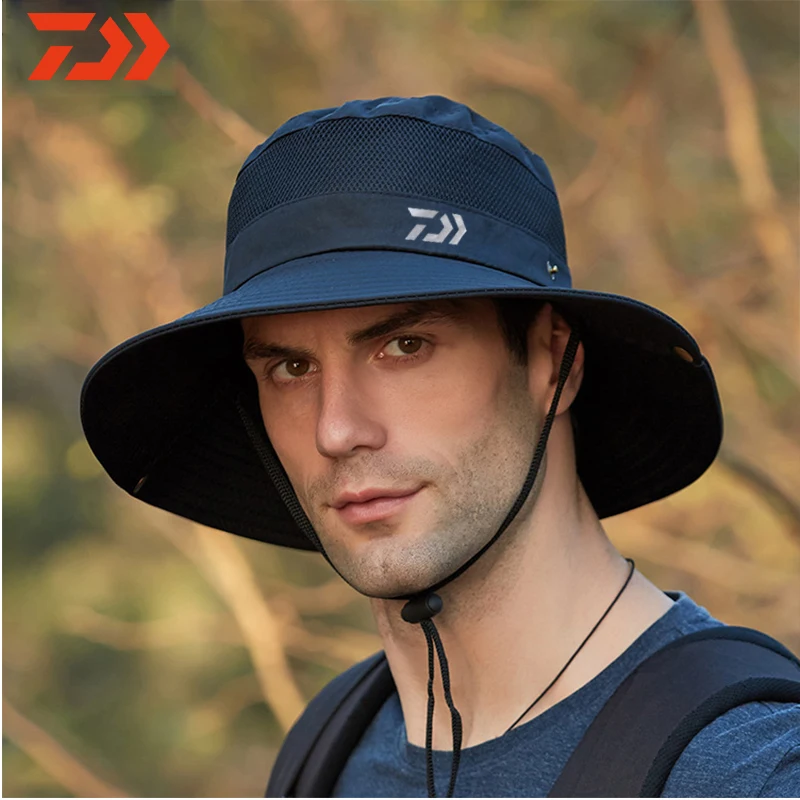 

Daiwa fashion New Summer Mesh Breathable Fisherman Hat 2020 Men's Outdoor Climbing Big Brim Sun Hat Sunscreen Fishing Hat