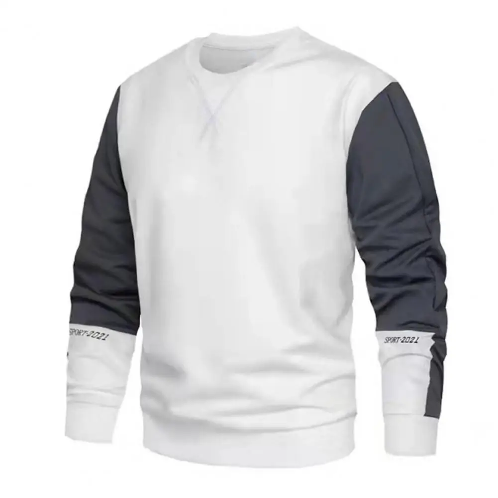 

Simple Pullover Top Comfy Casual Sweatshirt Thin Fleece Lining Trendy Color Matching Autumn Pullover Sweatshirt Coldproof