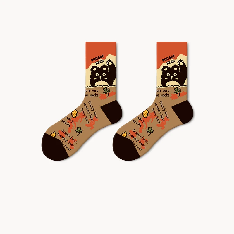 5 Pairs Medium Tube Socks French Oil Painting Popular European and American Street Retro Couple Socks Cotton Socks Women's Boots