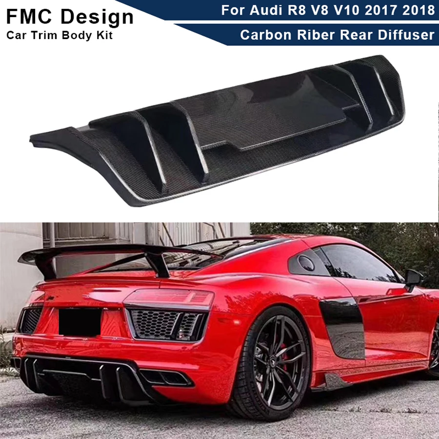 

For Audi R8 V8 V10 2017 2018 Carbon Fiber Rear Bumper Diffuser Rear Side Splitters Spoiler Lip Body Kit