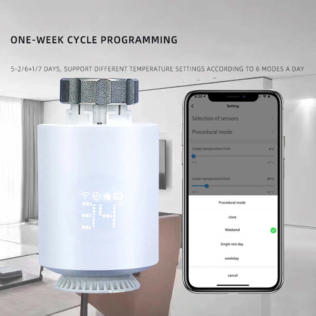 

Thermostat Valve Portable WiFi APP Remote Control Accurate Programmable Battery Powered Digital Temperature Controller