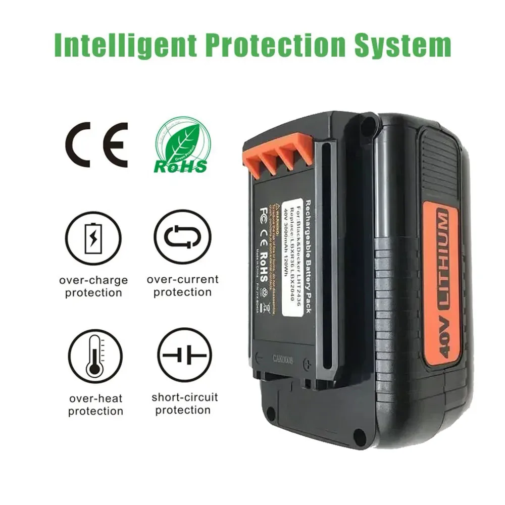 Фото Большая акция, новинка для Black Decker, 36 В/40 В, 6000 мАч, литий-ионная аккумуляторная батарея для электроинструмента LBXR36 BL2036 LBX2040 LST136, LST420, L №1