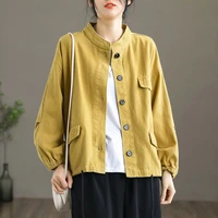 pure cotton 2022 new retro stand collar workwear casual jacket ladies new jacket cardigan spring loose top