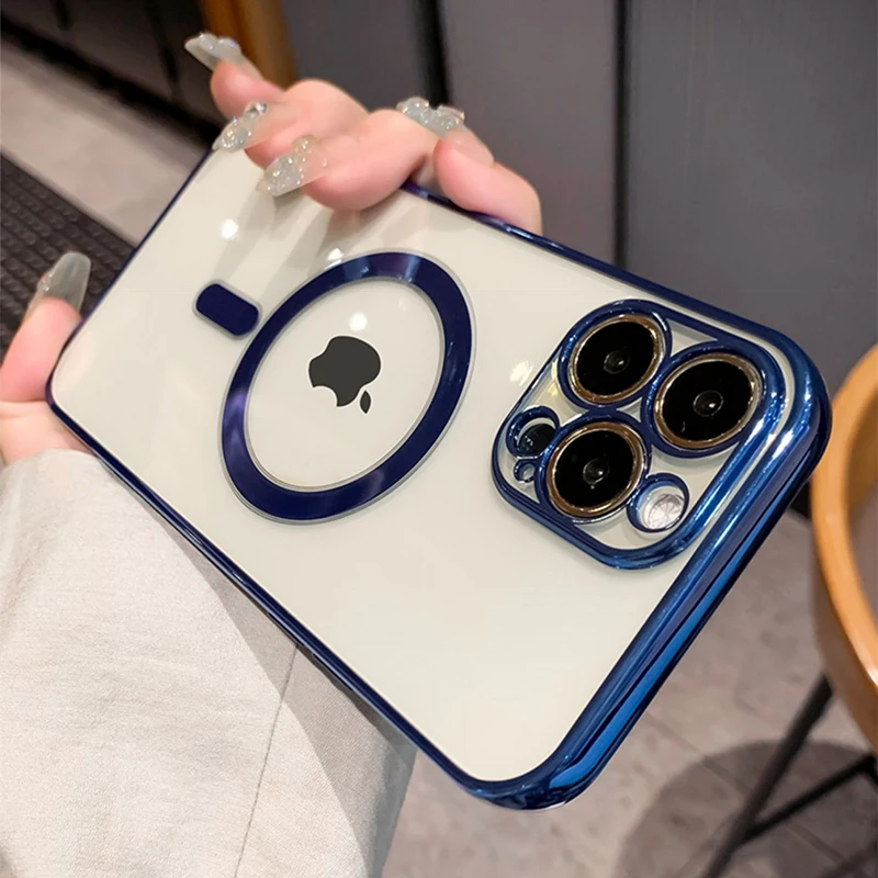 

Luxury Plating Clear Magnetic For Magsafe Wireless Charger Case For iPhone 14 13 12 11 Pro Max iPhone11 Soft Silicone Back Cover