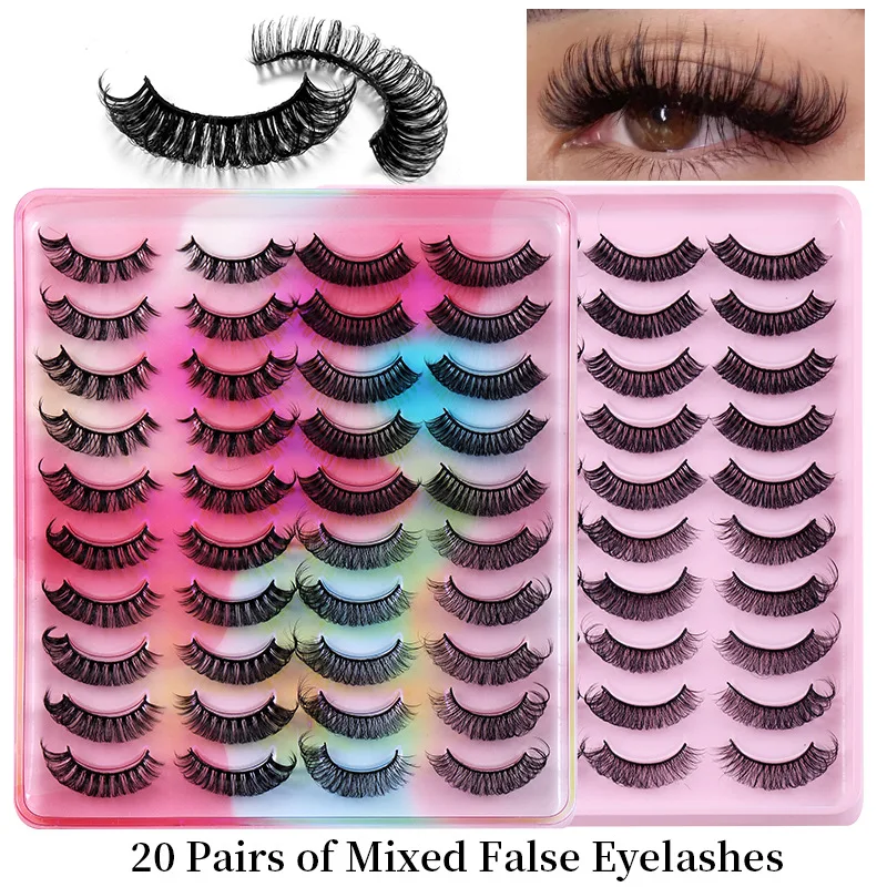 European and American New Chemical Fiber Russian Curly False Eyelashes 20 Pairs of Pack Thick Natural Grafting Eyelashes