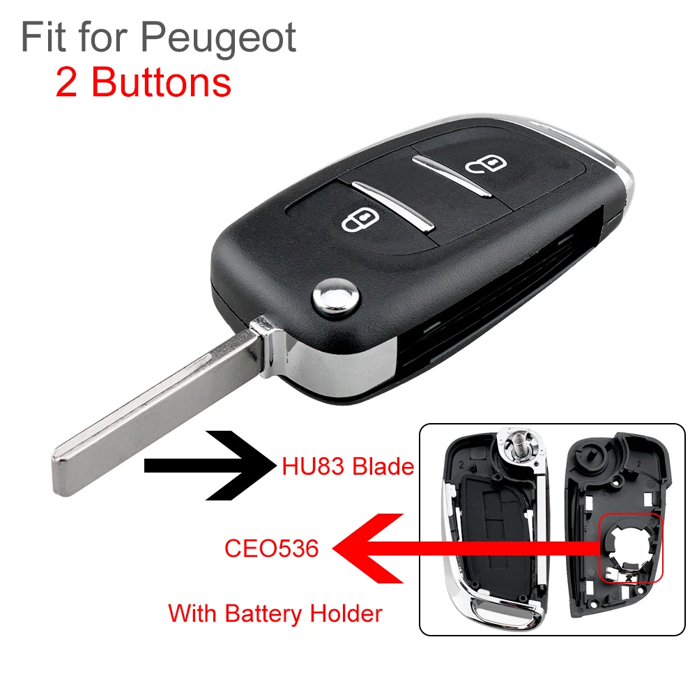 

2 Buttons Car Key Fob Case Shell Flip Folding Remote Cover Replacement with HU83 Blade for Peugeot 107 207 307 307S 308 407 607