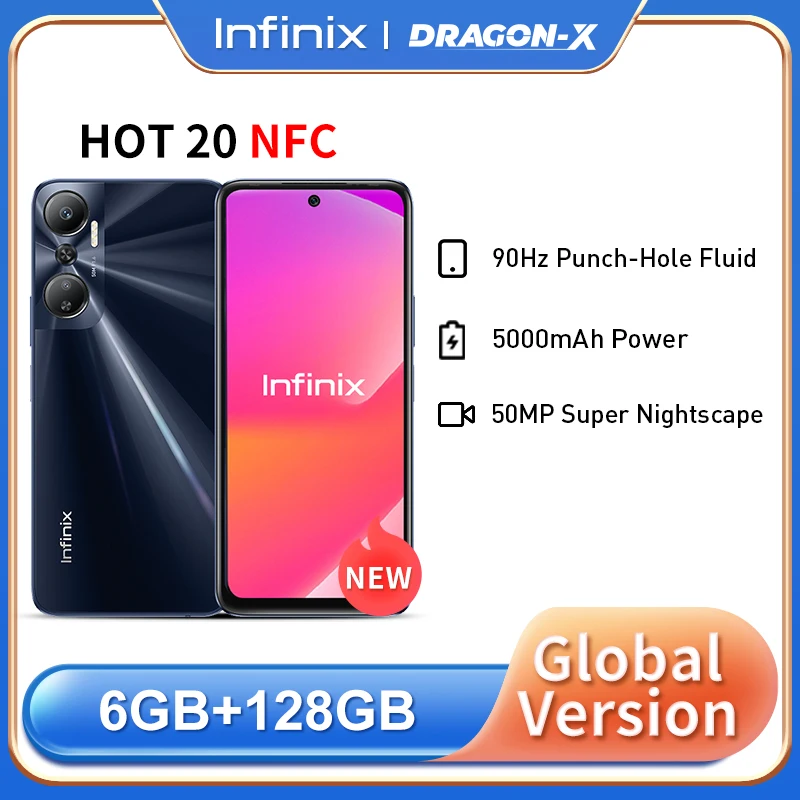 Infinix HOT 20 NFC smartphone 90Hz 6.82” Punch-Hole Fluid Gaming Display Monster 18W Type-C Fast Charge Mobile Phone X6826B