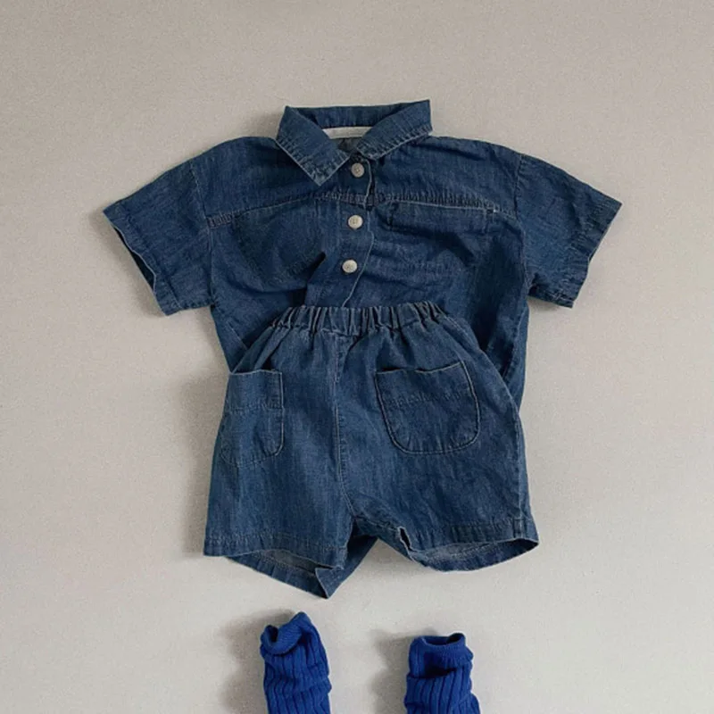 

Baby Girls Boys Summer Clothing Sets Denim Shirt Top+Shorts 2 Pieces Baby Clothes Set Cotton Kids Outfits Suit Children Clothes