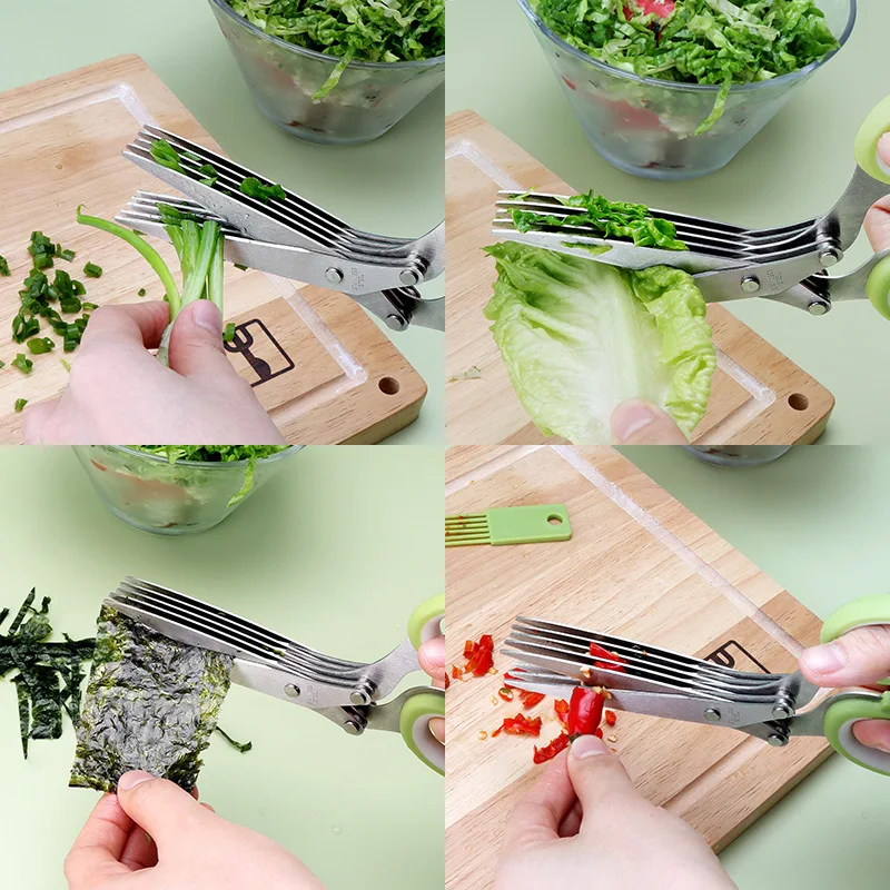 

Multifunctional 5-layer Scissors Stainless Steel Shredded Green Onion Side Dish Chopper Knife Kitchen Gadgets