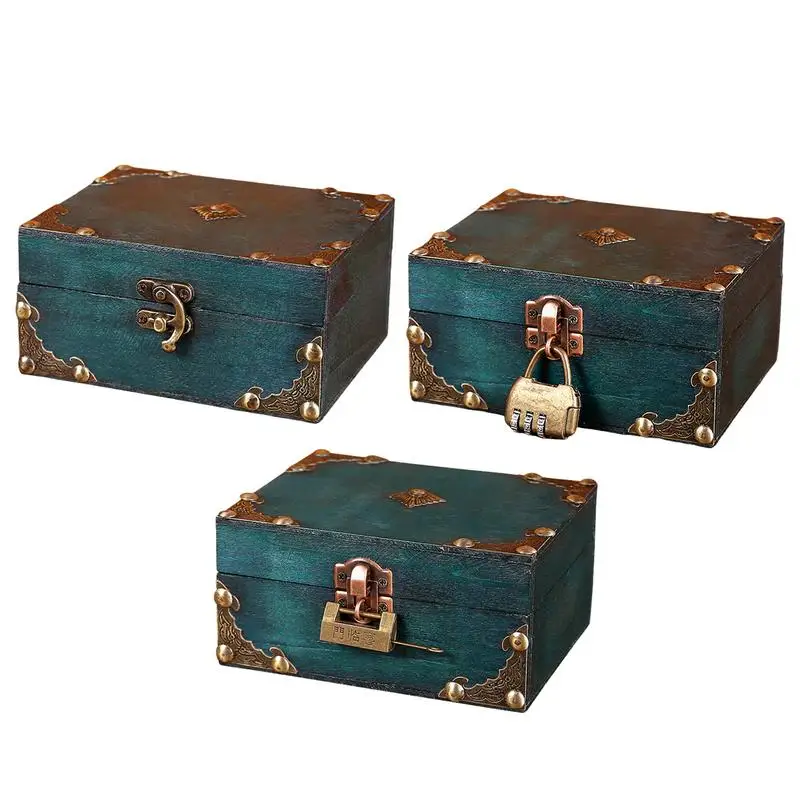 

Decorative Wood Treasure Box Portable Wooden Treasure Boxes Vintage Handmade Storage Organizer With Lock For Jewelry Gift