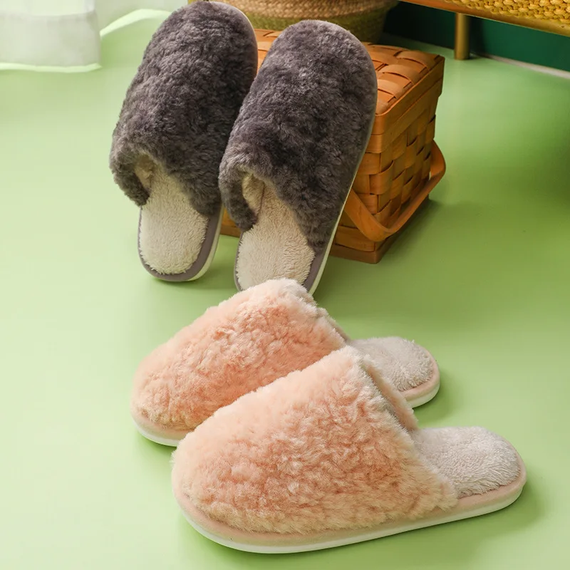Cotton Slippers Household Winter Plush Thermal Japanese Slippers Women's Soft Soles Non Slip Woolen Slippers Home Women Shoes