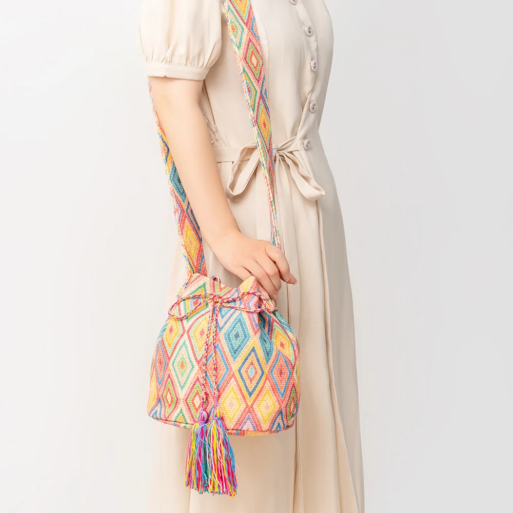 Bohemian Canvas Bucket Bag Designer Bags for Women Tassel Shoulder Bag Ethnic Style Crossbody Bags for Women 2023 Purses Tote