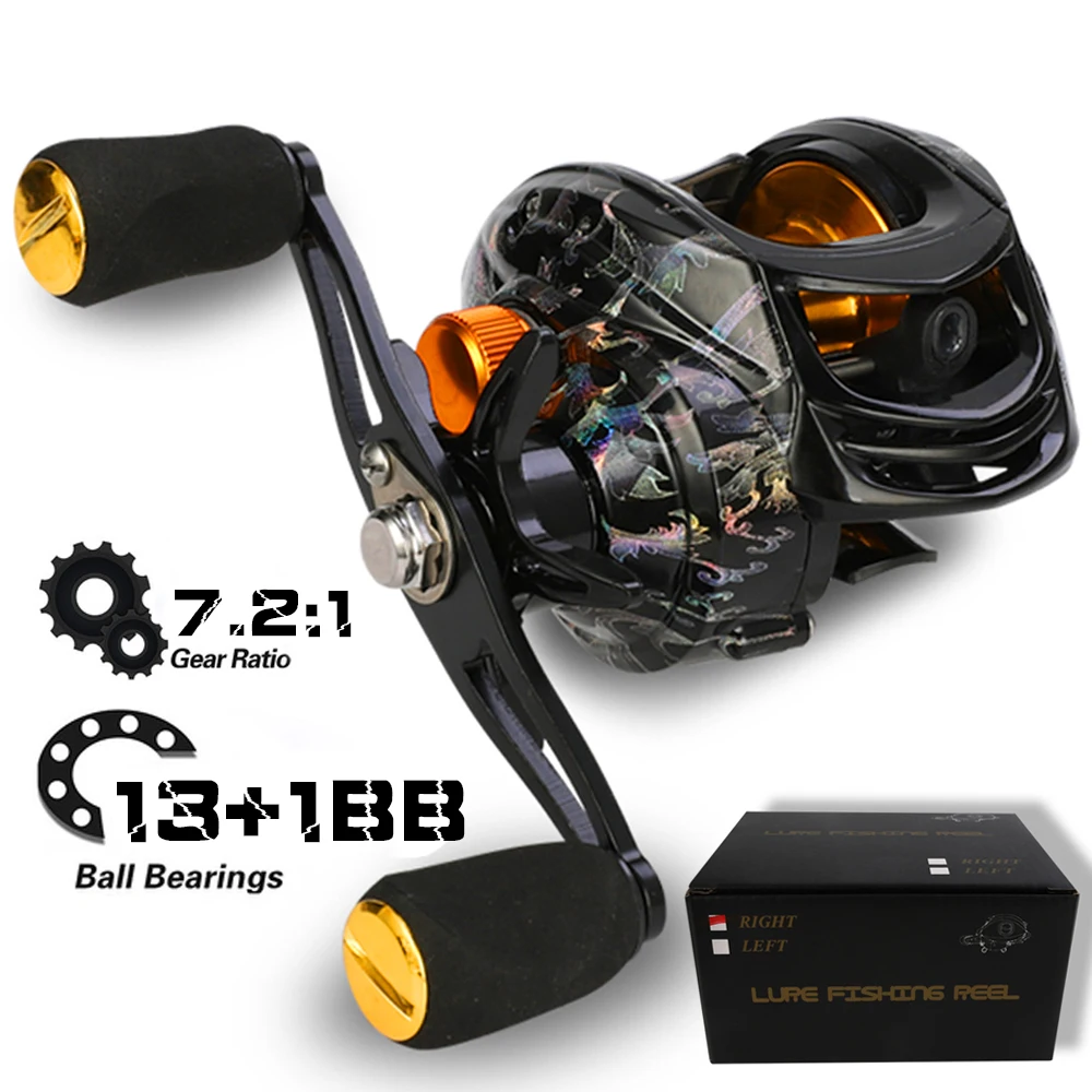 

Baitcasting Reel 13+1BB Casting Reel Smooth Metal 7.2:1 Gear Ratio Fishing Reel with CNC Spool for Freshwater Saltwater Fishing