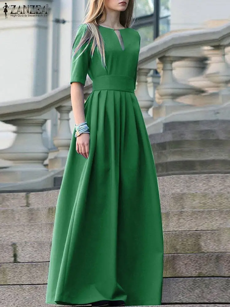 

ZANZEA Fashion Women Short Sleeve Holiday Party Dress 2022 Summer Wedding Dresses Femme Hollow Out Robe Oversized Vestido Kaftan