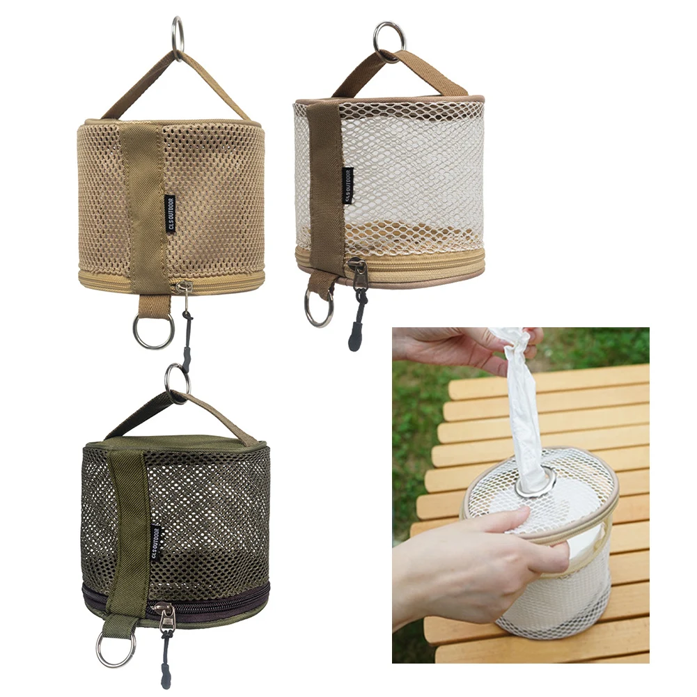 

Convenient Portable Camping Tissues Storage Case With 2 Hanging Rings Lightweight Mesh Yellow/green/white Camping Supplies
