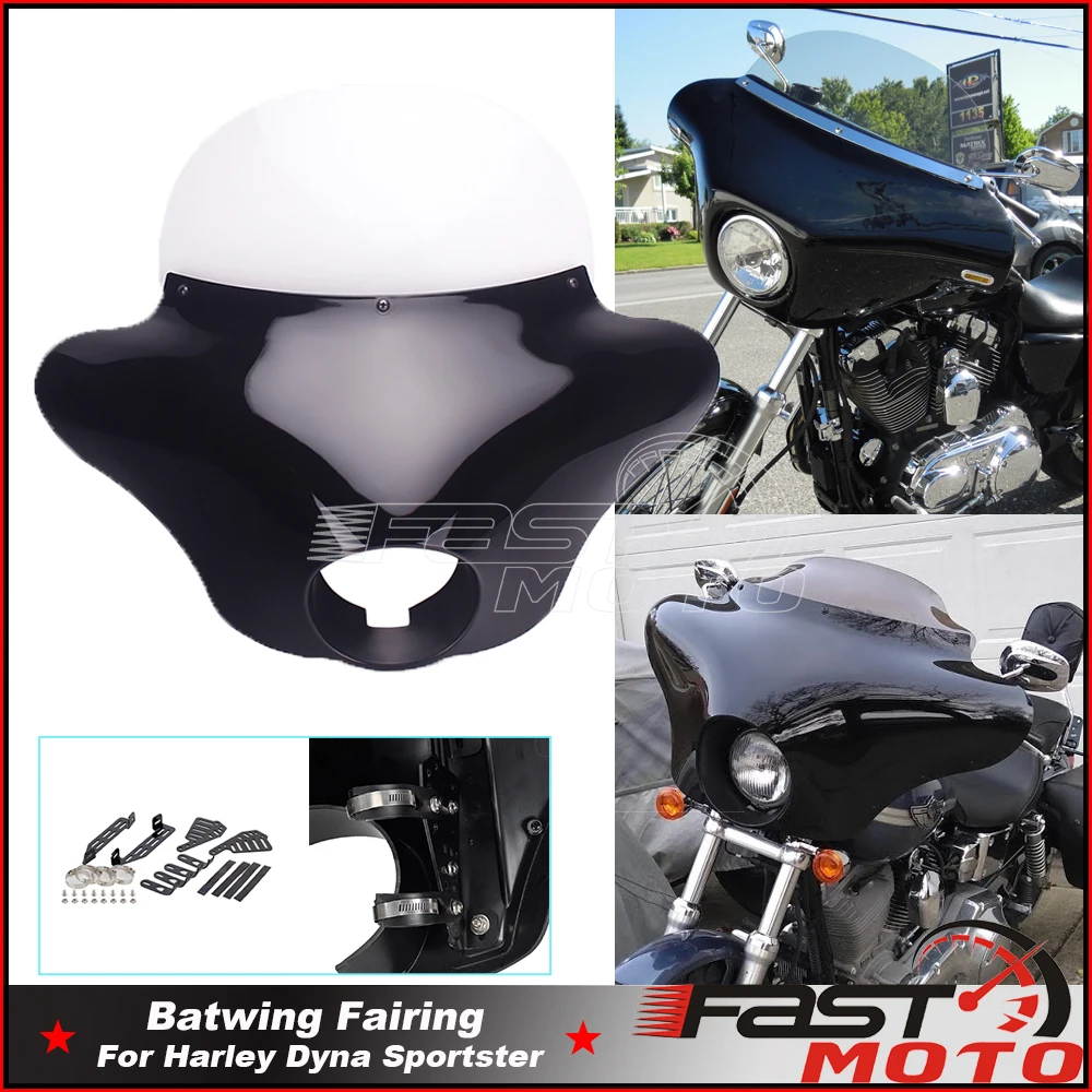 

Motorcycle Detachable Headlight Fairing Cover Batwing For Harley Sportster 883 1200 Dyna Street Bob Wide Glide Low Rider Custom