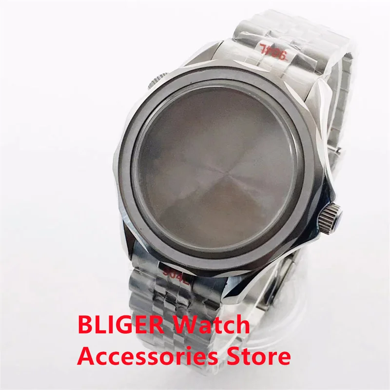 

BLIGER Watch Case 41MM Fit NH35A NH36A ETA2836PT5000 DG2813 Automatic Movement Sliver Edge Glass/Solid Back Oyster Bracelet