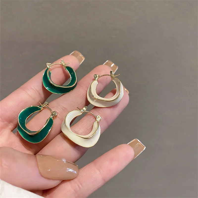 

2021 New Trendy Retro Multicolor Enamel Metal Geometric Irregular Golden Brass Hoop Earrings for Women Girls Jewelry