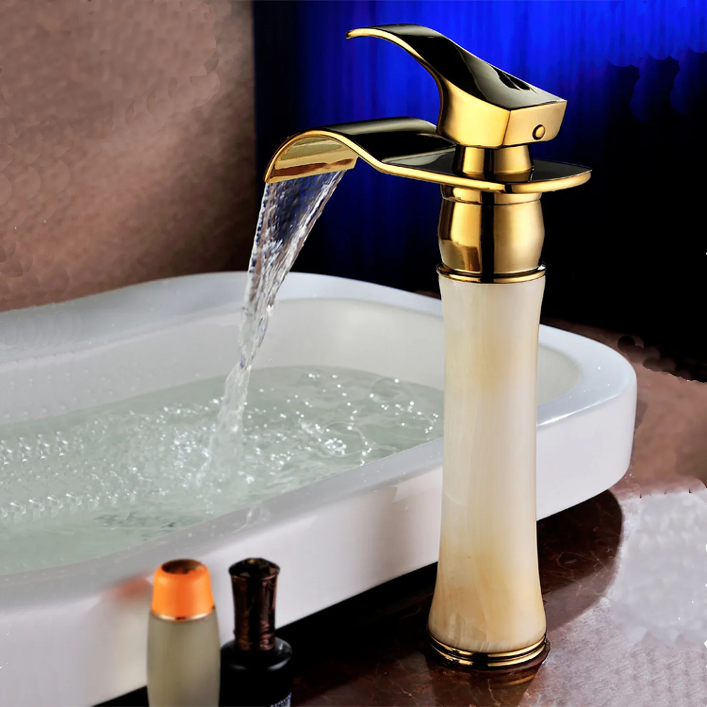 Античный нефритовый Золотой смеситель водопад Европейский Смеситель для