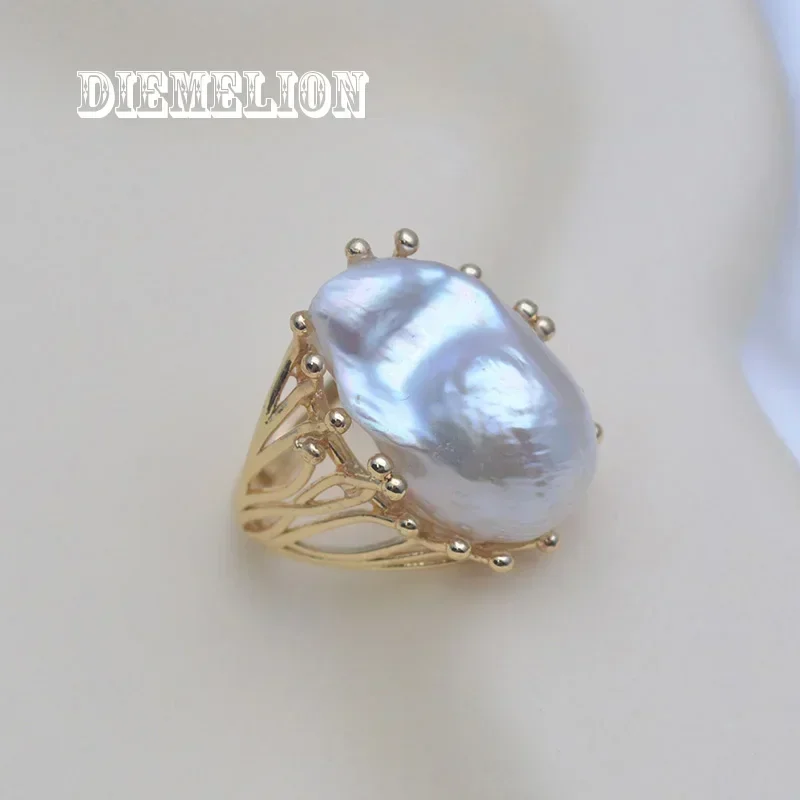 Пресноводное позолоченное кольцо с натуральным пресноводным жемчугом