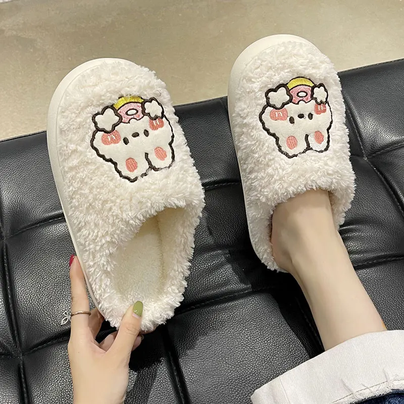 

Winter Woman Slipper Luxury Slides Platform Flat Shoes Female Flock Low Pantofle Designer Massage 2022 PU Hoof Heels Basic Rubbe