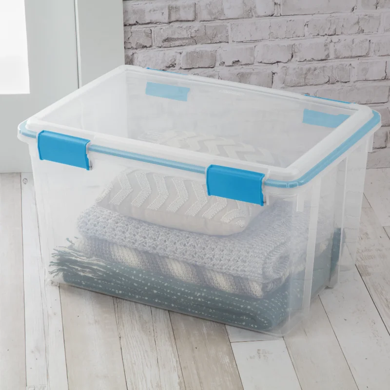 

Sterilite 54 Qt. Gasket Box Plastic, Blue Aquarium, Set of 4 storage box storage organizer storage containers